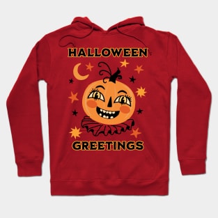 Vintage Halloween Greetings Folk Art Retro Jack O Lantern Pumpkin Hoodie